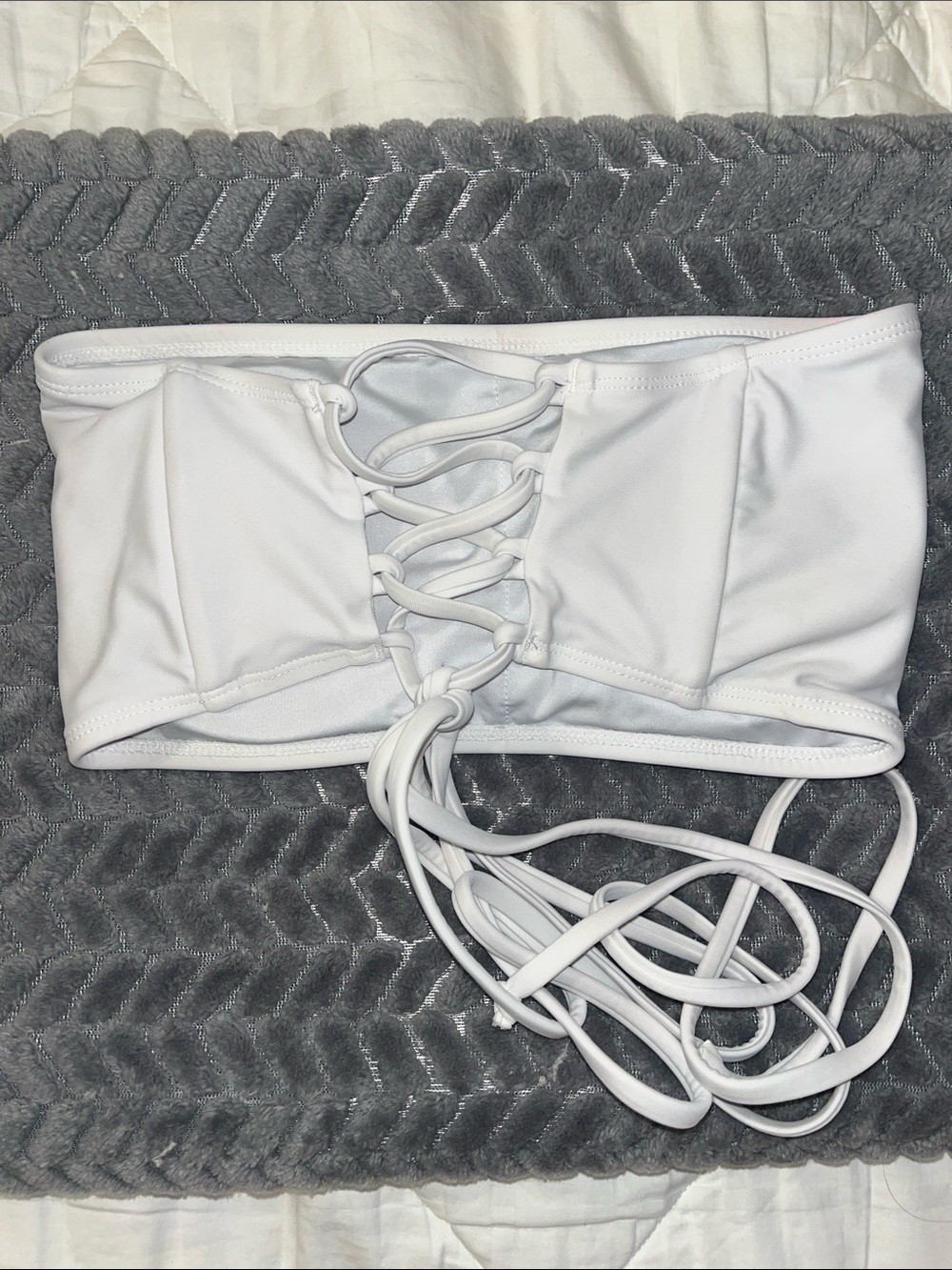 Amazon White Lace-Up Bandeau Bikini Top